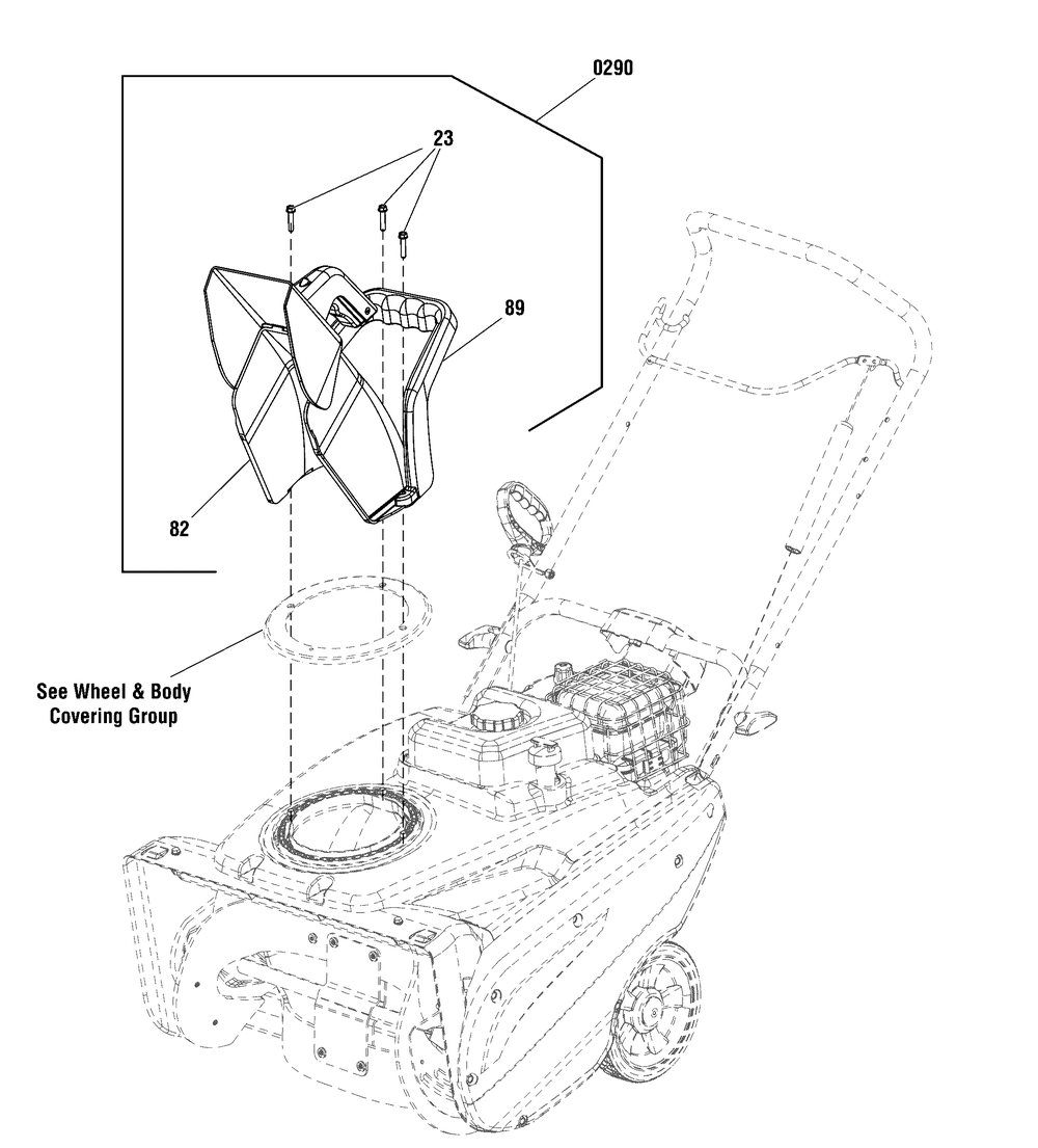 Chute Group - Manual Diagram and Parts List for 1697350-00-SS22EL 2020 Briggs and Stratton Snow Blower